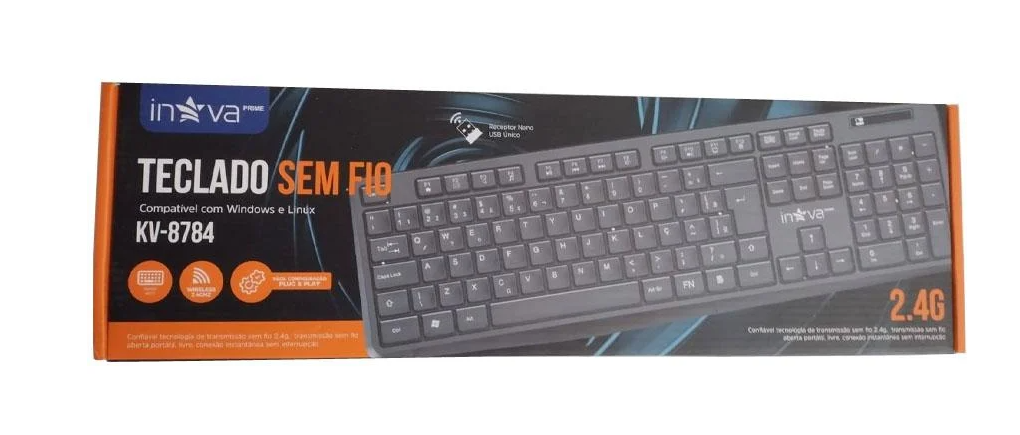 Teclado sem Fio Wirelles 2.4G Inova Prime KV-8784 **Compatível com Win
